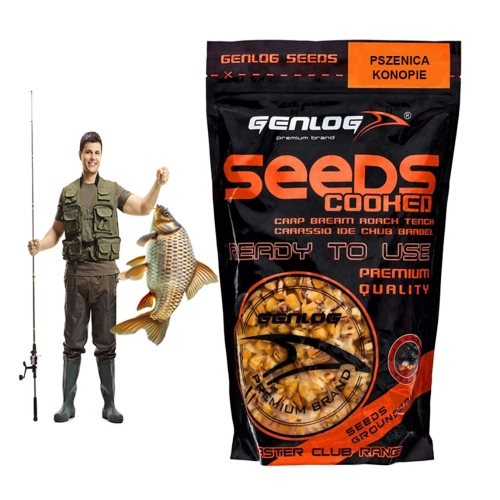 Genlog Cooked Seeds - ziarna wędkarskie, kukurydza pszenica - konopie 1l